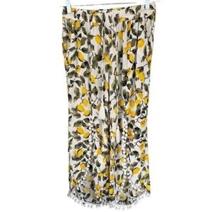 B7 SOLITAIRE SWIM Women's Lemon Print Wide Leg‎ Pants Pom Pom Trim M
